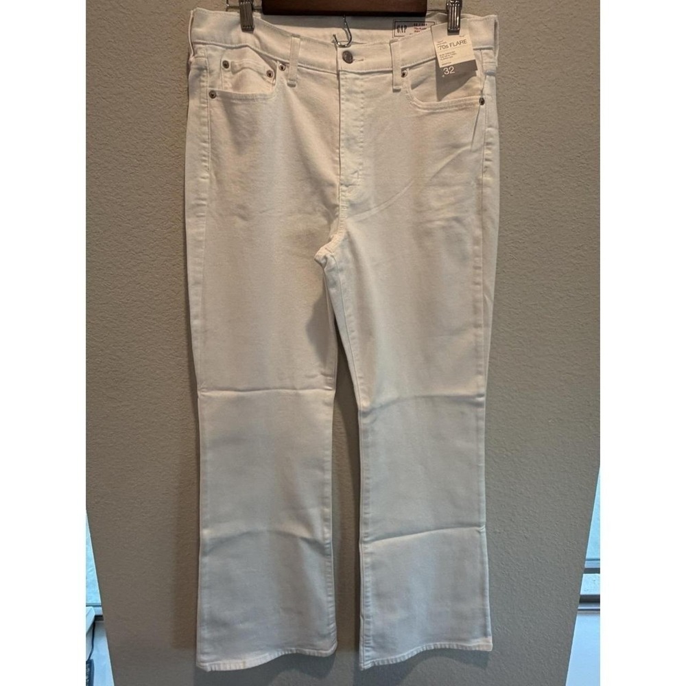Gap Jeans Size 32 / 14 Women White Pants Stretch Denim Mid Rise 70s Flared NWT